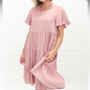 Mikarose Pink Tiered Short Sleeve Button Back Keyhole Dress Size L